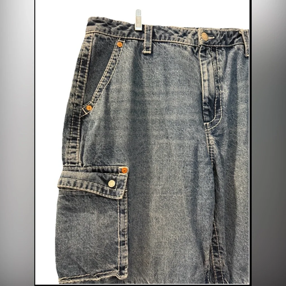 True‎ Religion Baggy Big T Cargo Jeans Zip Knees 38 Pockets